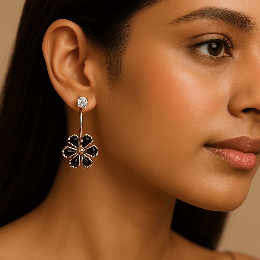 Avniri's Black Blossom Korean Earrings for Women and Girls - Image 2