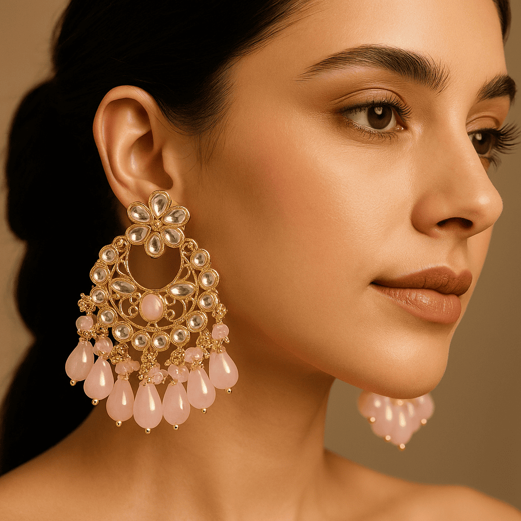Avniri's Elegant Pink Beads Jhumka Earrings for Women & Girls - Image 2
