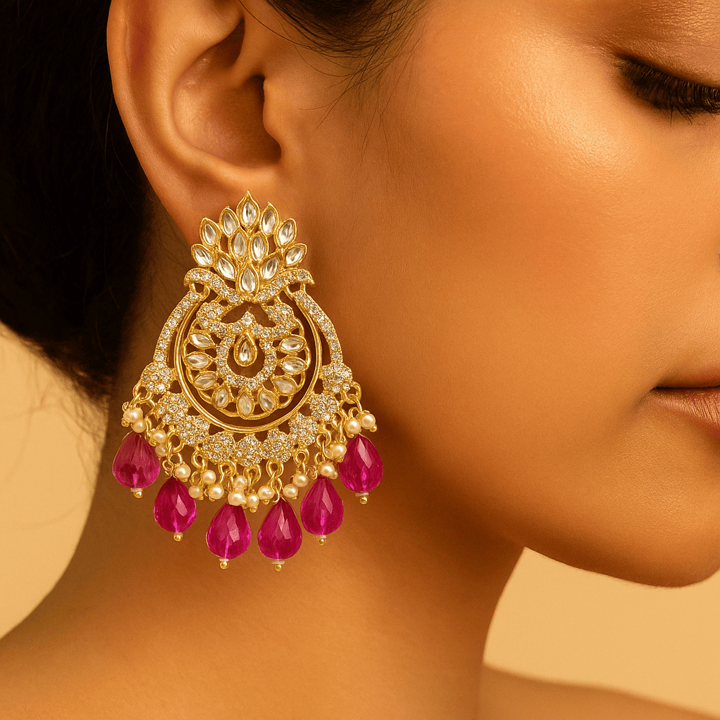 Avniri’s Royal Pink Jhumka Earrings for Women & Girls - Image 2