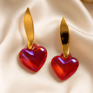 Avniri's Golden Drop with Red Heart Love Earrings for Girls