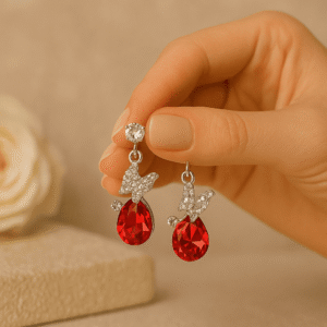 Avniri's Red Teardrop Stone Earrings for Women and Girls
