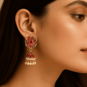 Avniri's Royal Red Floral Jhumka Earrings for Women & Girls